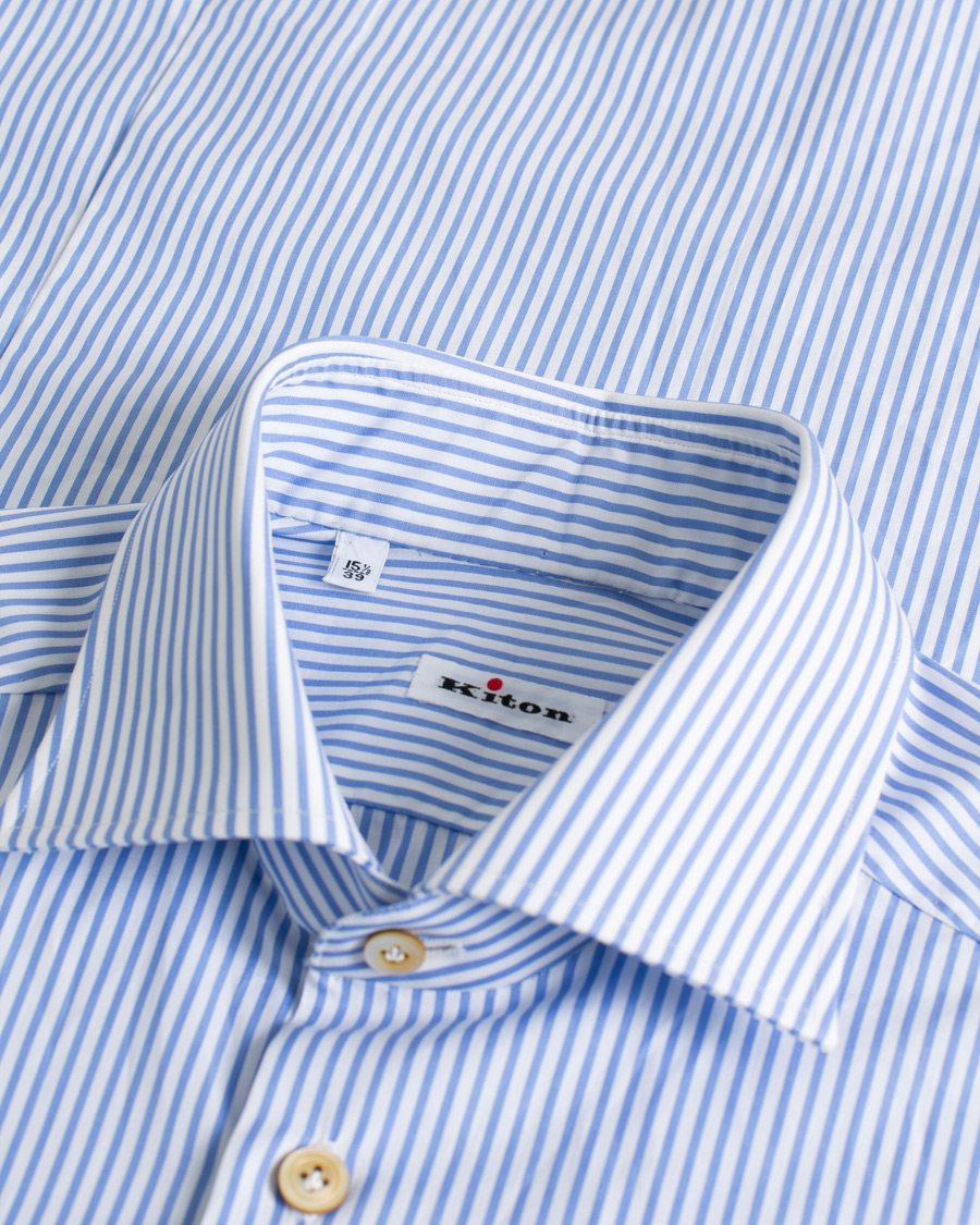 Herr | Kiton Slim Fit Striped Poplin Shirt Light Blue | Pre-owned | Kiton Slim Fit Striped Poplin Shirt Light Blue