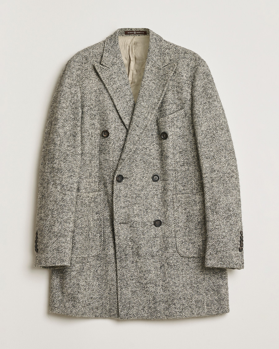 Herr | Pre-owned Jackor | Pre-owned | Morris Double Breasted Herringbone Wool Coat Grey 52