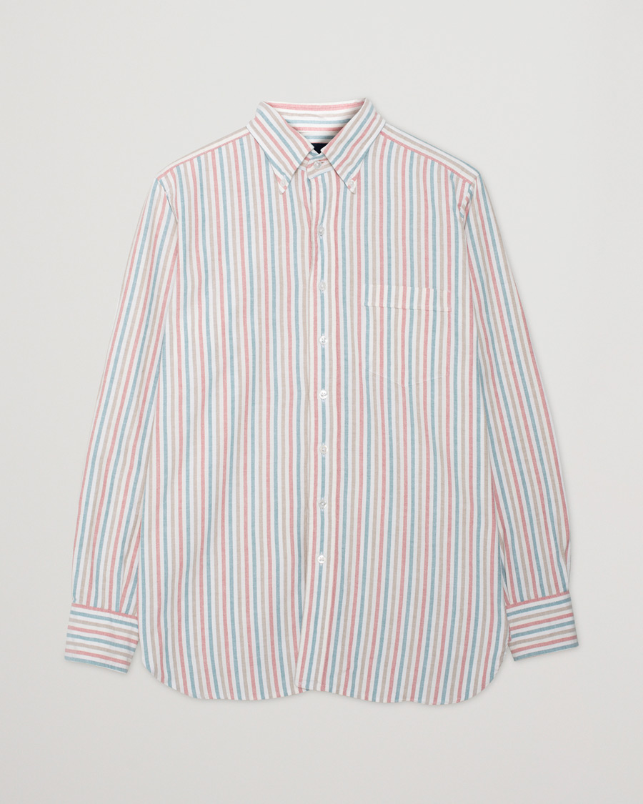 Herr | Drake's Thin Tripple Stripe Oxford Shirt White | Pre-owned | Drake's Thin Tripple Stripe Oxford Shirt White