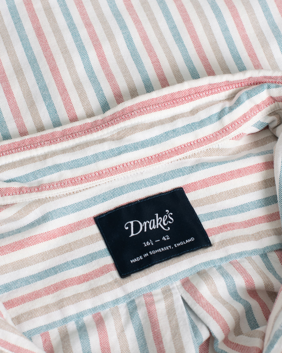Herr | Drake's Thin Tripple Stripe Oxford Shirt White | Pre-owned | Drake's Thin Tripple Stripe Oxford Shirt White
