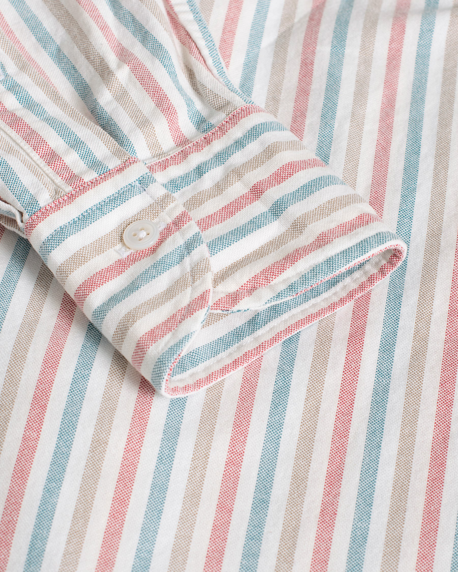 Herr | Drake's Thin Tripple Stripe Oxford Shirt White | Pre-owned | Drake's Thin Tripple Stripe Oxford Shirt White