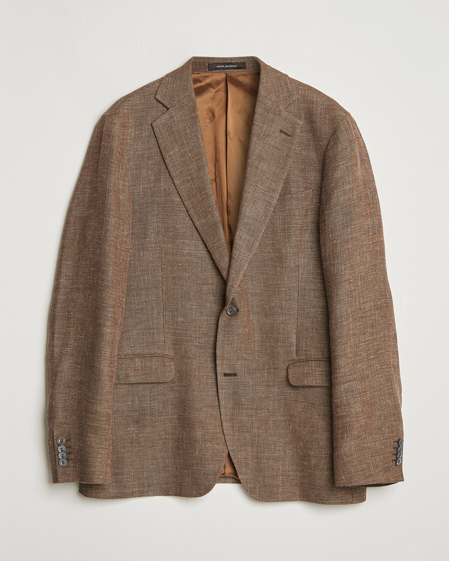 Herr | Oscar Jacobson Ego Linen/Wool Blazer Brown 52 | Pre-owned | Oscar Jacobson Ego Linen/Wool Blazer Brown 52