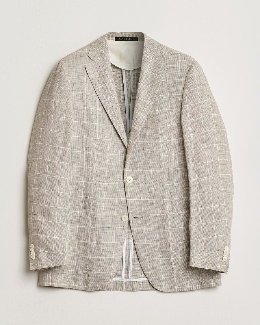 Herr | Pre-owned Kavajer | Pre-owned | Corneliani Linen Blazer Light Beige Check 48