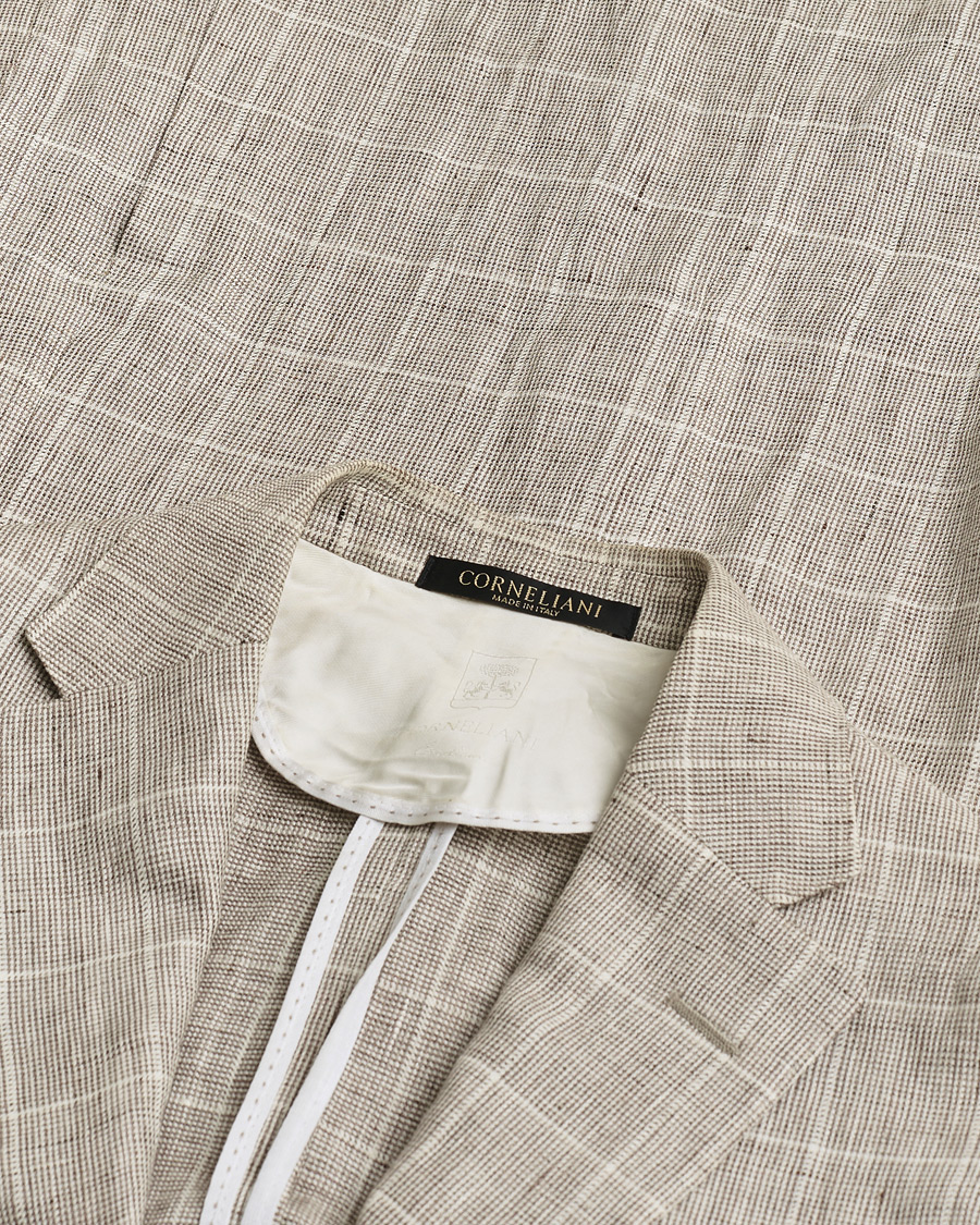 Herr | Pre-owned Kavajer | Pre-owned | Corneliani Linen Blazer Light Beige Check 48