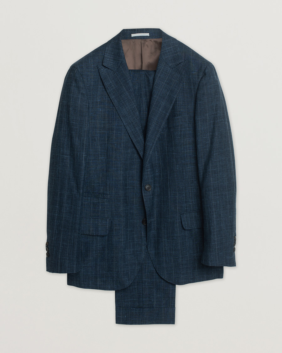 Herr | | Pre-owned | Brunello Cucinelli Wool, Linen & Silk Suit Blue Melange 48