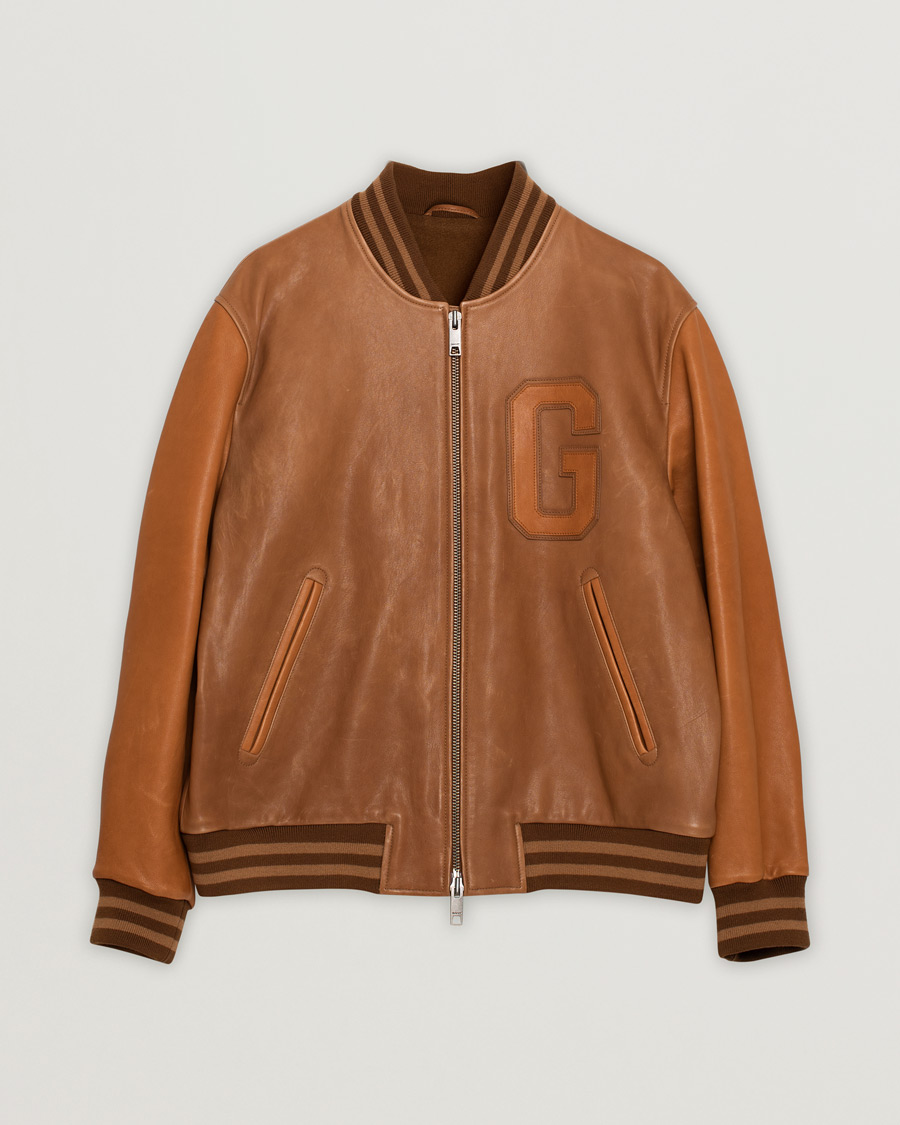 Herr | GANT Leather Varsity Jacket Brown Sugar | Pre-owned | GANT Leather Varsity Jacket Brown Sugar