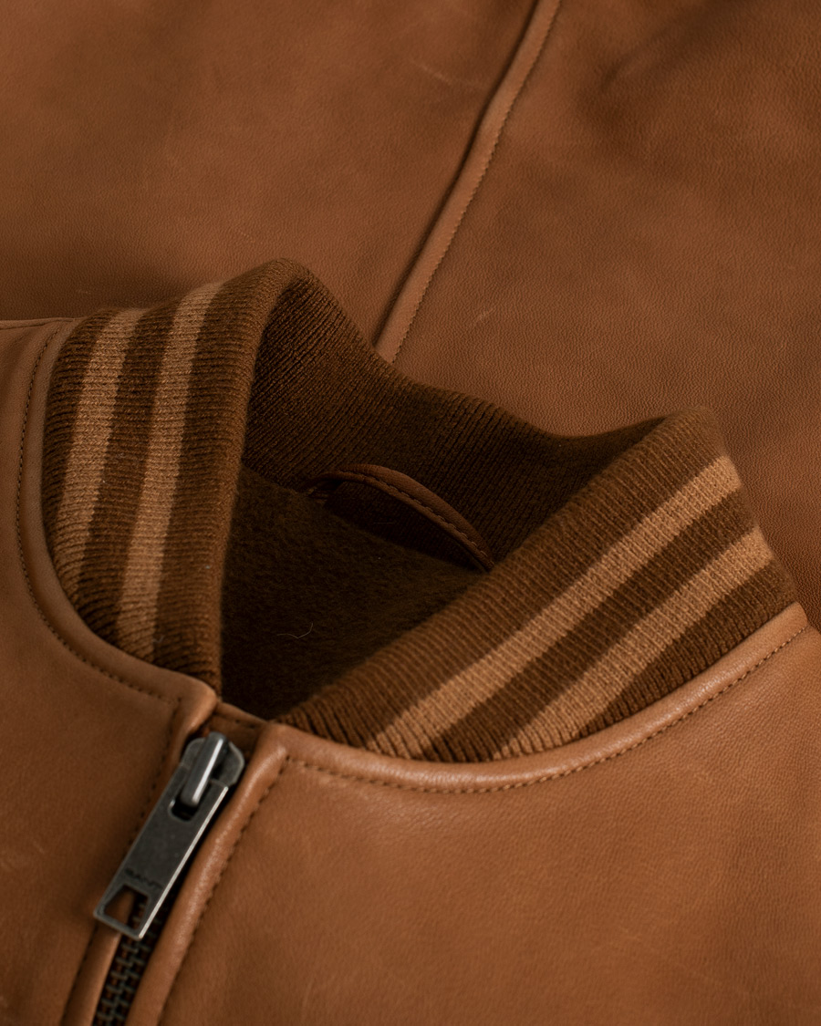 Herr | GANT Leather Varsity Jacket Brown Sugar | Pre-owned | GANT Leather Varsity Jacket Brown Sugar