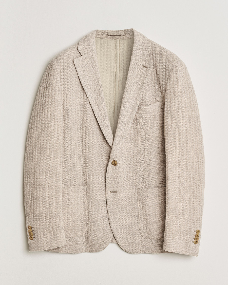 Herr | Pre-owned Kavajer | Pre-owned | L.B.M. 1911 Knitted Punto Wool Structure Blazer Camel 54