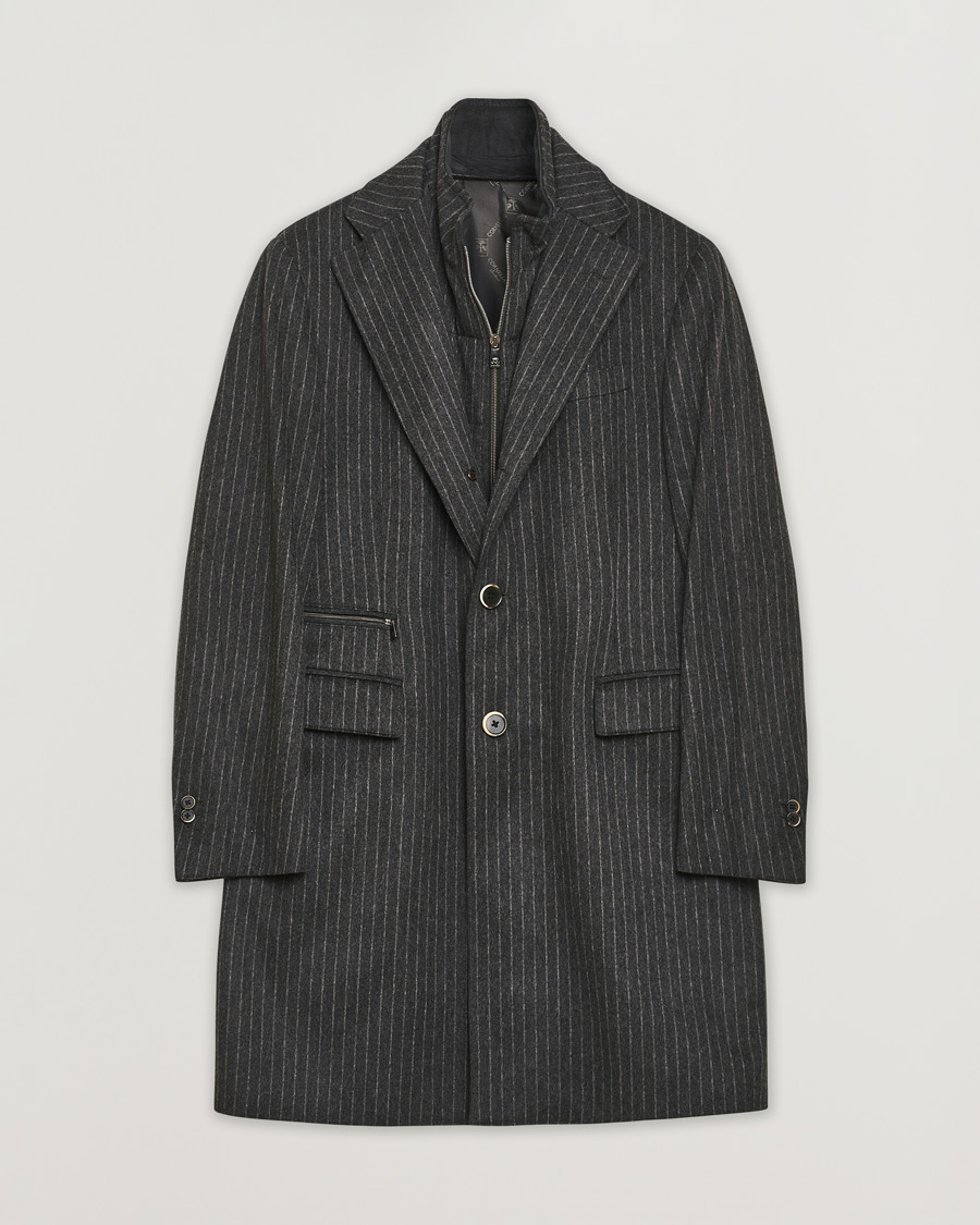 Herr | Corneliani ID Wool Zip Coat Charcoal Pinstripe 50 | Pre-owned | Corneliani ID Wool Zip Coat Charcoal Pinstripe 50