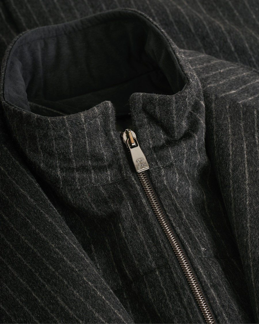 Herr | Corneliani ID Wool Zip Coat Charcoal Pinstripe 50 | Pre-owned | Corneliani ID Wool Zip Coat Charcoal Pinstripe 50