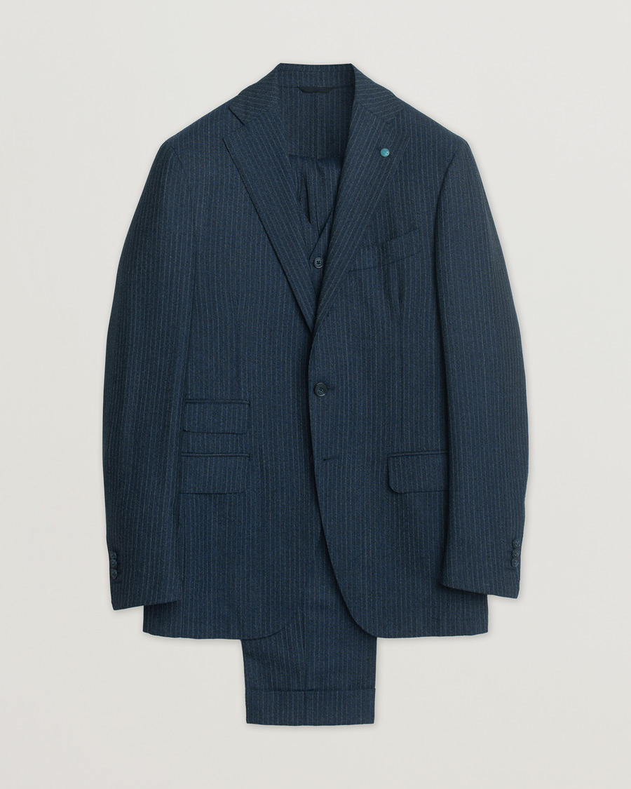 Herr | Eidos Napoli 3-Piece Pinstripe Suit Wool Navy 48 | Pre-owned | Eidos Napoli 3-Piece Pinstripe Suit Wool Navy 48