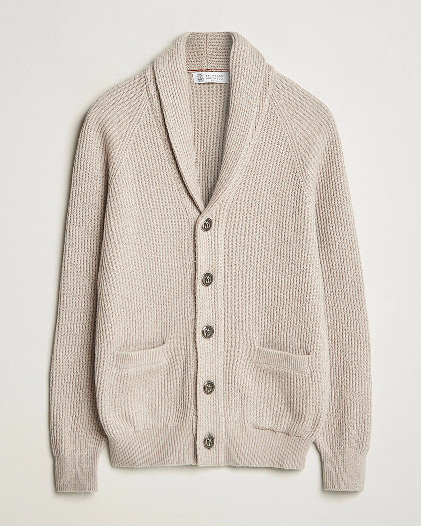 Herr | Pre-owned Tröjor | Pre-owned | Brunello Cucinelli Heavy Rib Shawl Cardigan Beige 52