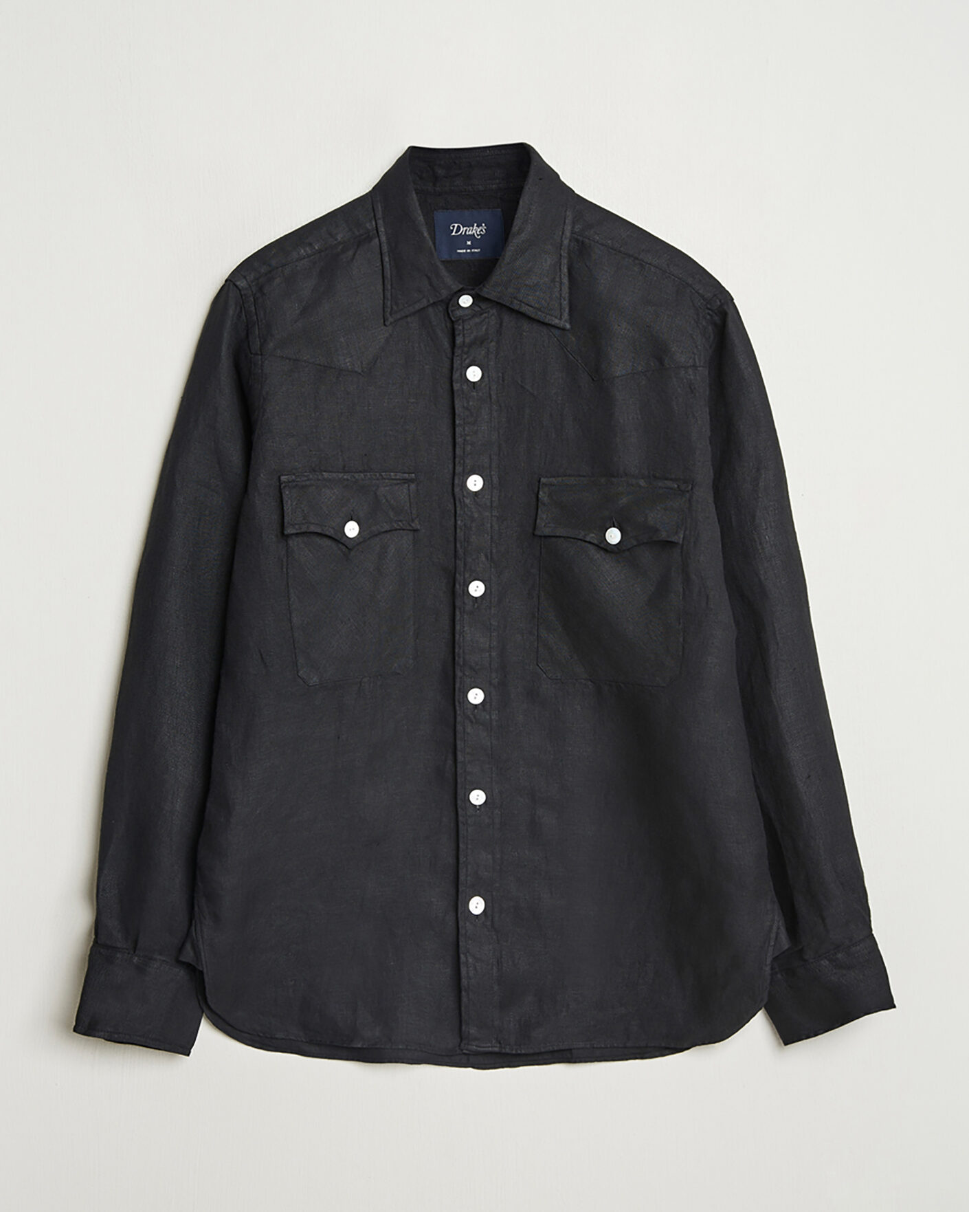 Herr | Pre-owned Skjortor | Pre-owned | Drake's Linen Twill Western Shirt Black L
