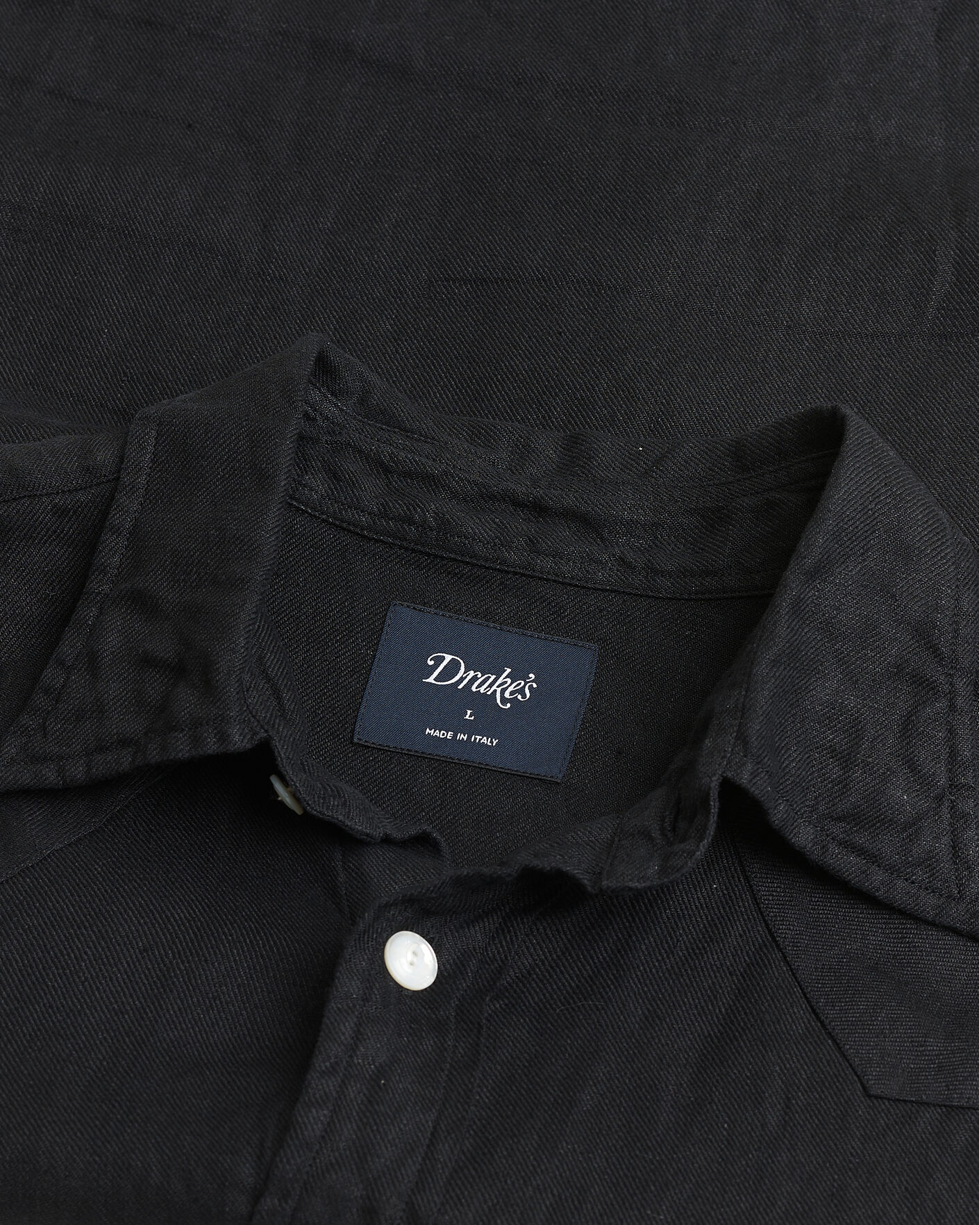 Herr | Pre-owned Skjortor | Pre-owned | Drake's Linen Twill Western Shirt Black L