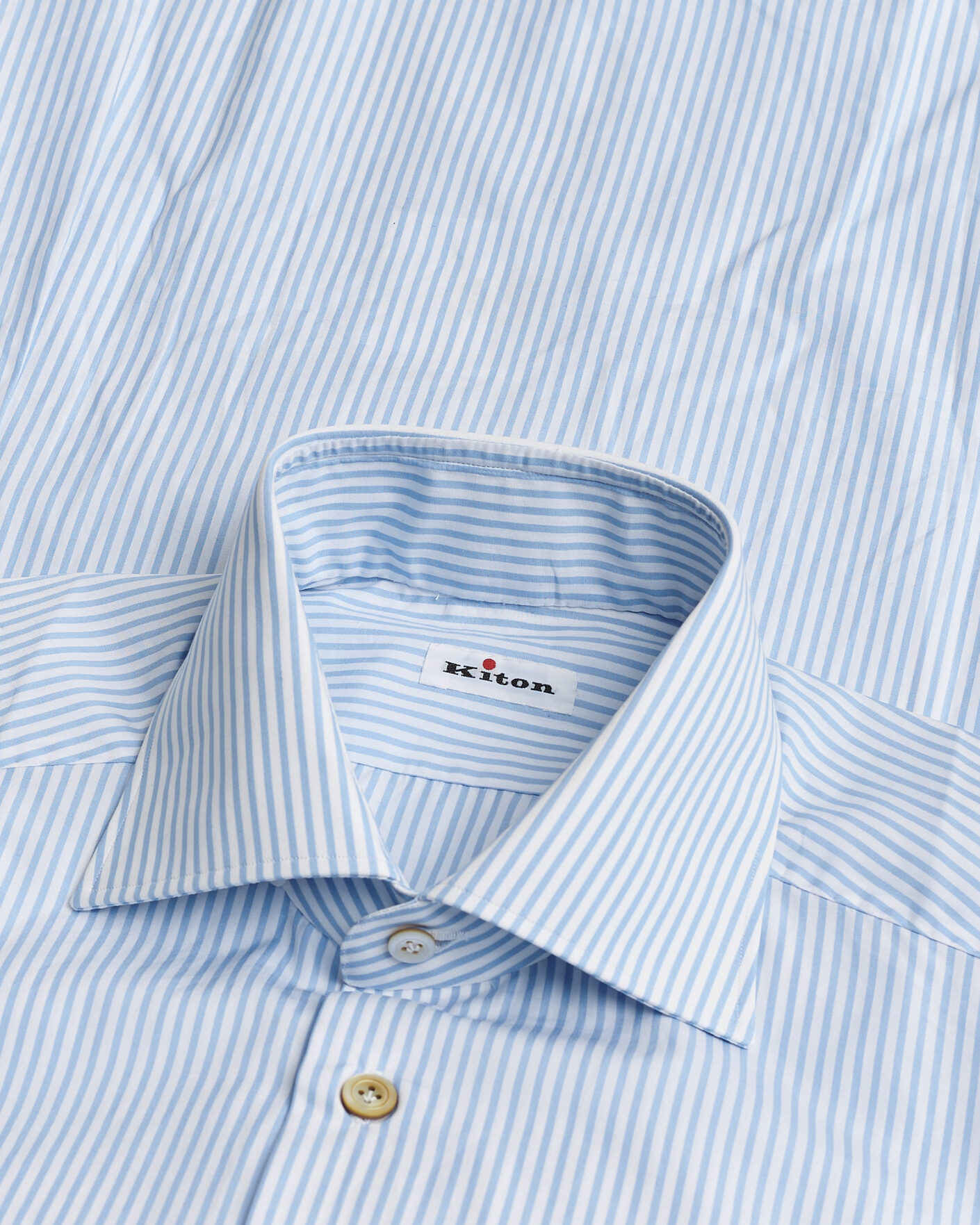 Herr | Kiton Cotton Dress Shirt Light Blue Stripe 40 - M | Pre-owned | Kiton Cotton Dress Shirt Light Blue Stripe 40 - M