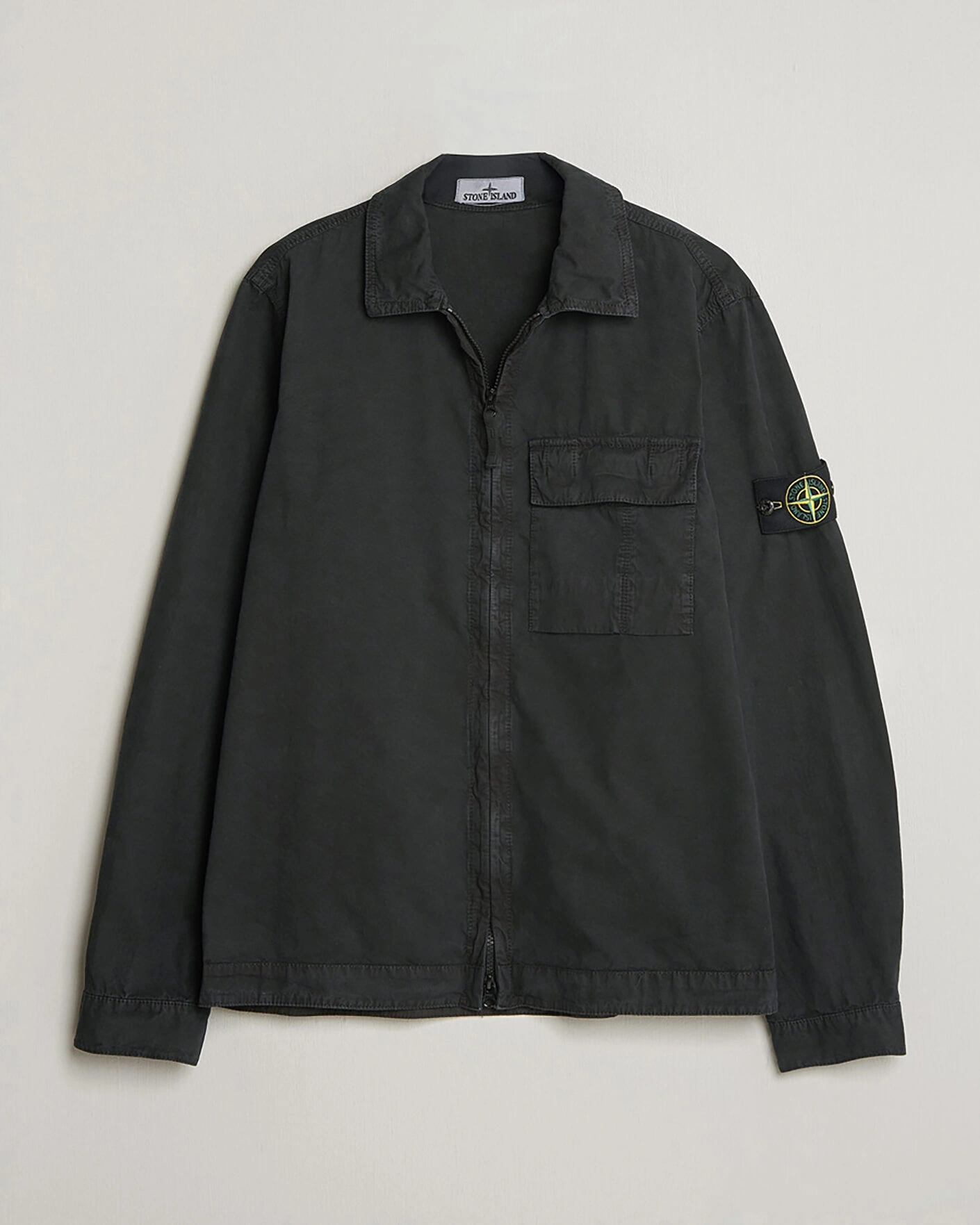 Herr | Pre-owned Skjortor | Pre-owned | Stone Island Brushed Cotton Canvas Zip Overshirt Black S