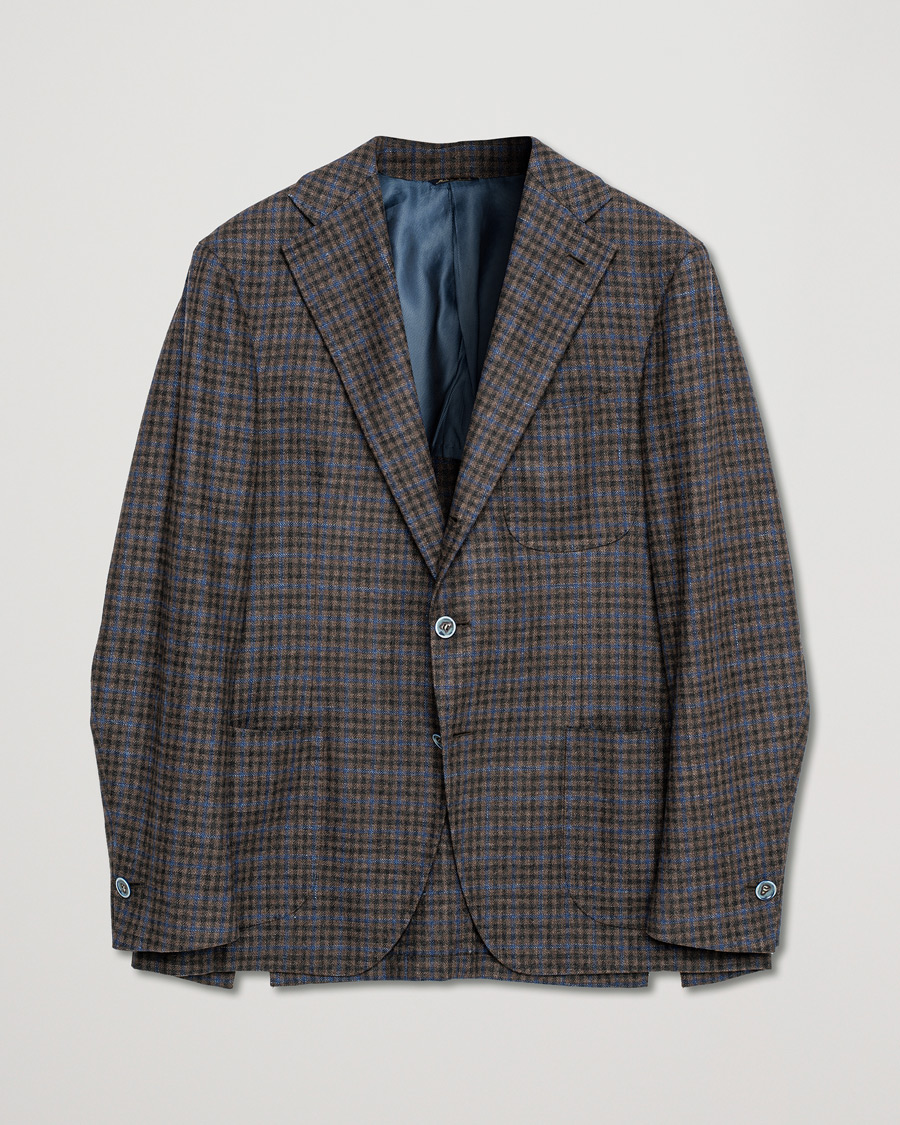 Herr | Gabo Naopli Checked Wool Blazer Brown/Blue 52 | Pre-owned | Gabo Naopli Checked Wool Blazer Brown/Blue 52