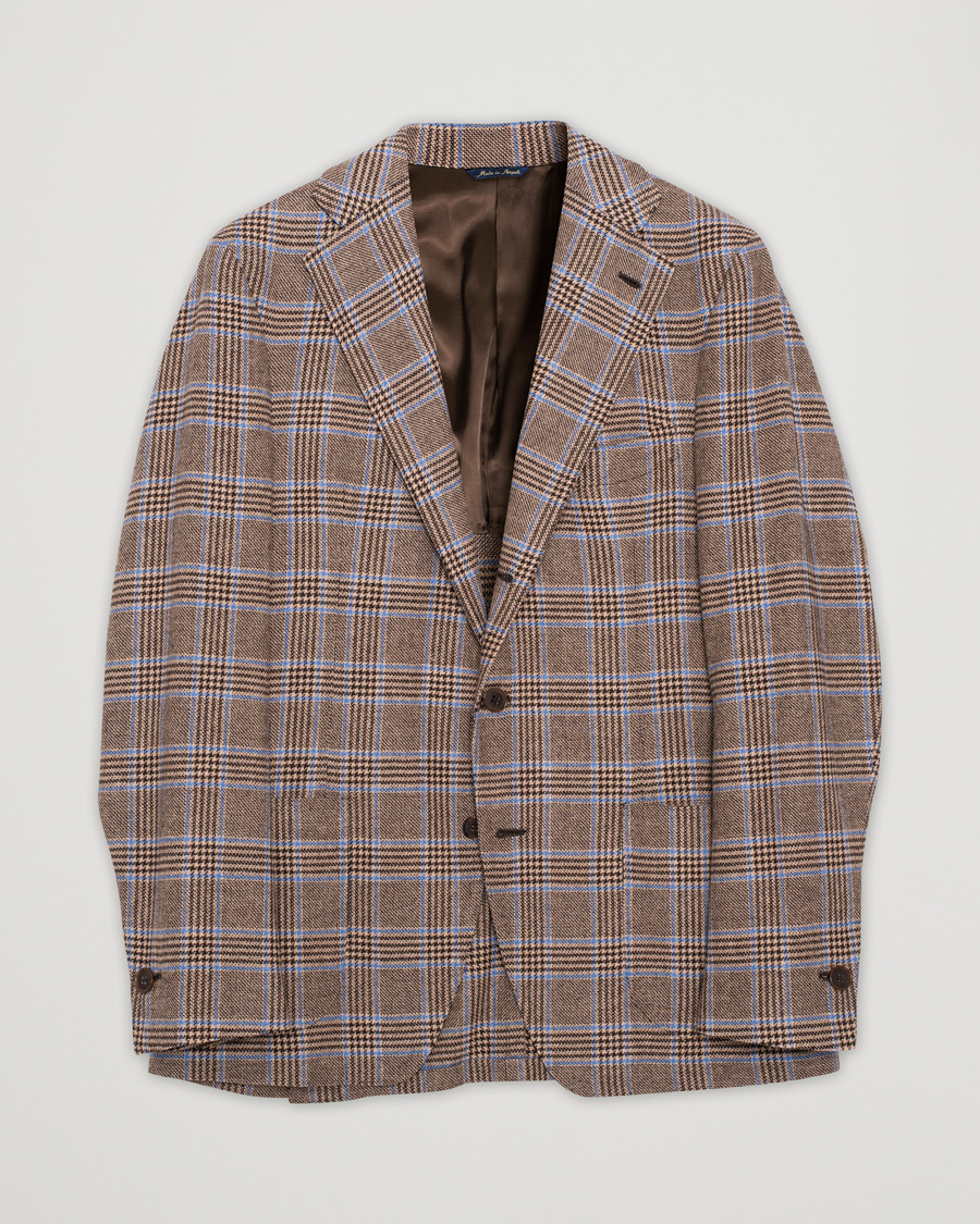 Herr | Gabo Naopli Checked Wool Blazer Beige/Blue 50 | Pre-owned | Gabo Naopli Checked Wool Blazer Beige/Blue 50