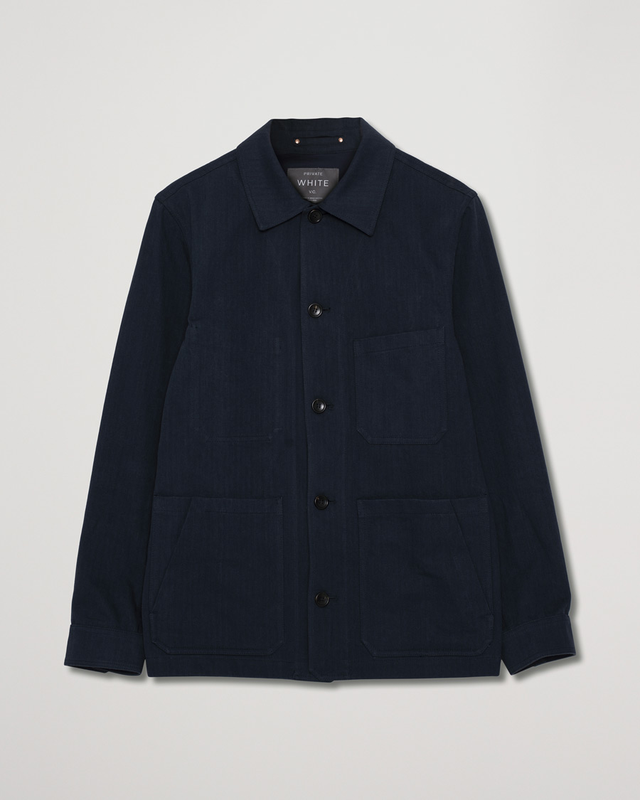 Herr | Private White V.C. Herringbone Overshirt Navy 3 - S | Pre-owned | Private White V.C. Herringbone Overshirt Navy 3 - S