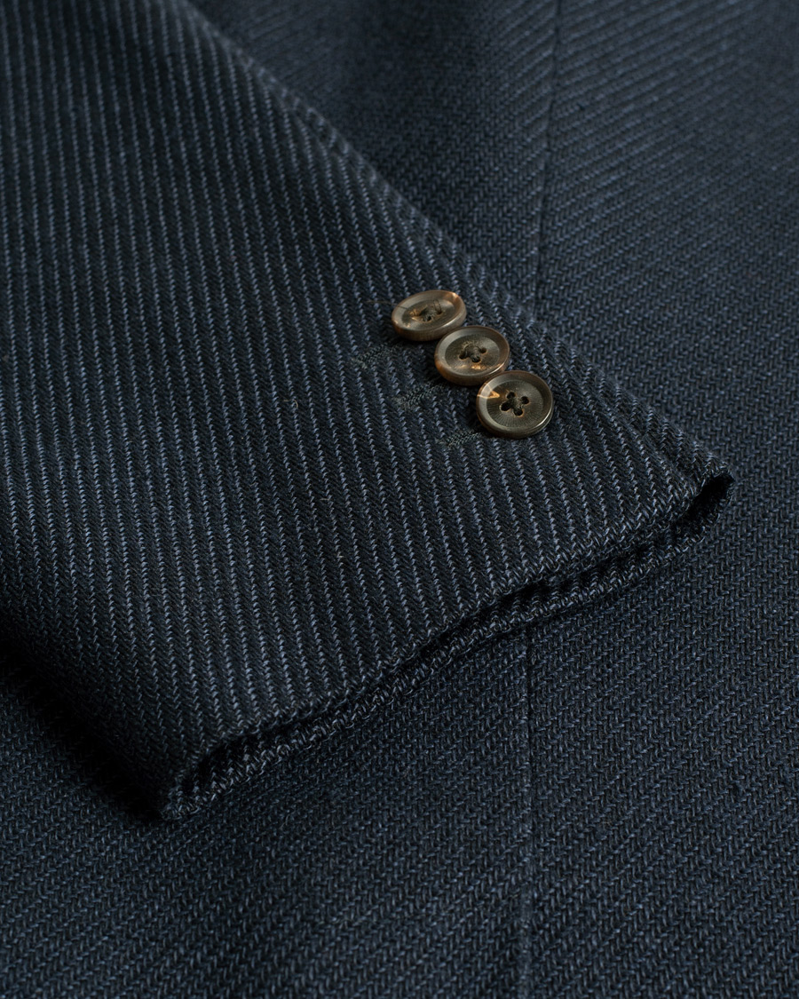 Herr | Pre-owned Kavajer | Pre-owned | Caruso Cotton/Linen Nehru Blazer Dark Blue 46