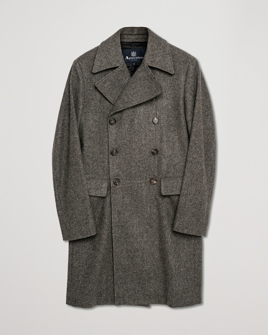Herr | Aquascutum Double Breasted Virgin Wool Coat Grey 46 | Pre-owned | Aquascutum Double Breasted Virgin Wool Coat Grey 46